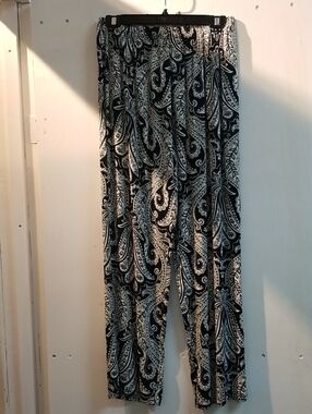 Pomelo Black and White Paisley Straight-Leg Pants